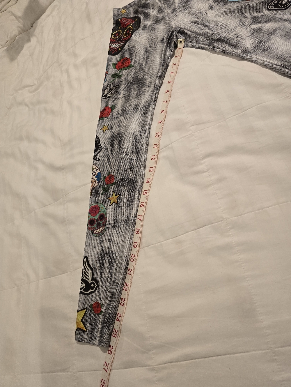 Terez Day of The Dead Print Leggings in White and Multicolor Girls XL=Womens XS - Picture 10 of 11